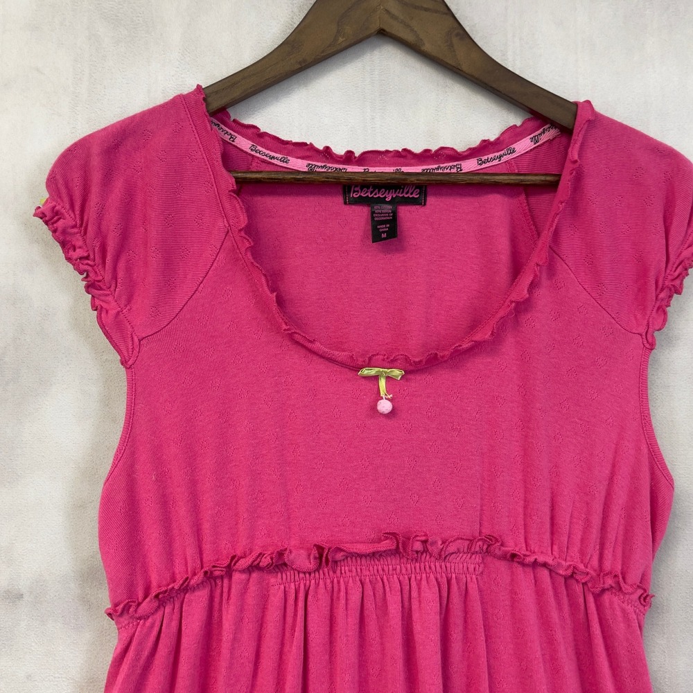 Y2K Betseyville Babydoll Pajama Top Womens Medium Pink Ruffle Pointelle Coquette - Picture 3 of 13